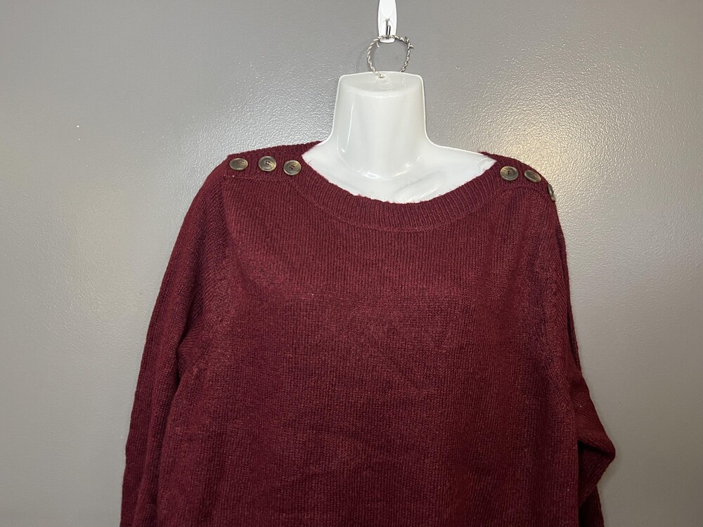 Pina Rossi Sweater Womens 2X Burgundy Button Shoulder Long Sleeve Knit Pullover